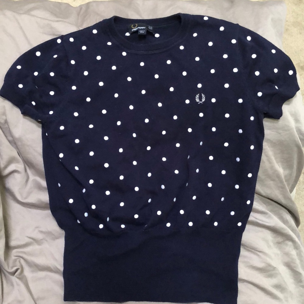 Blue polka dot short sleeve fred perry sweater